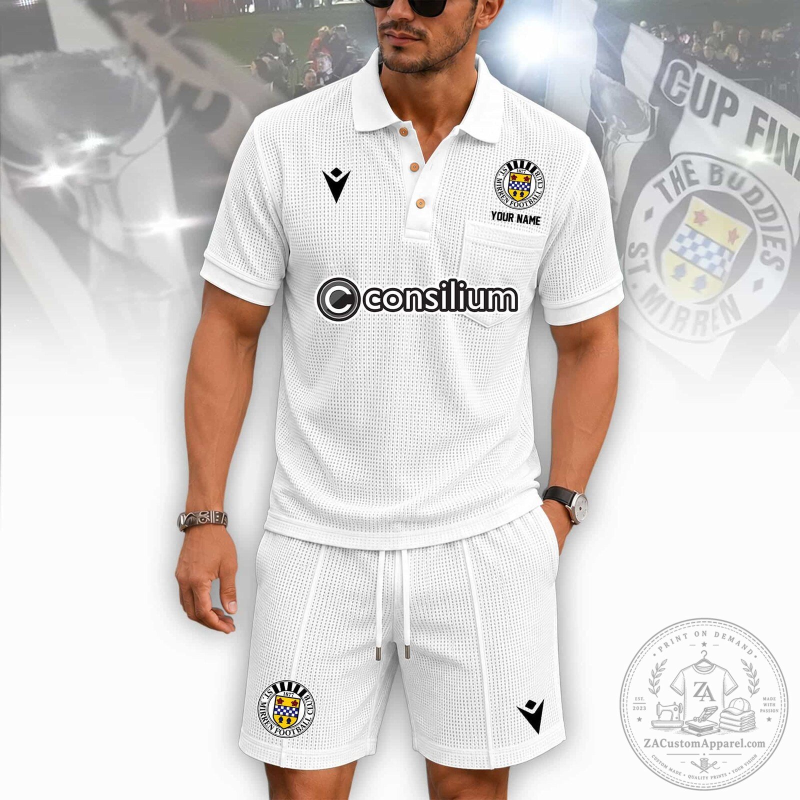 Saint Mirren Football Club White Custom Name Polo Shirt and Shorts Set