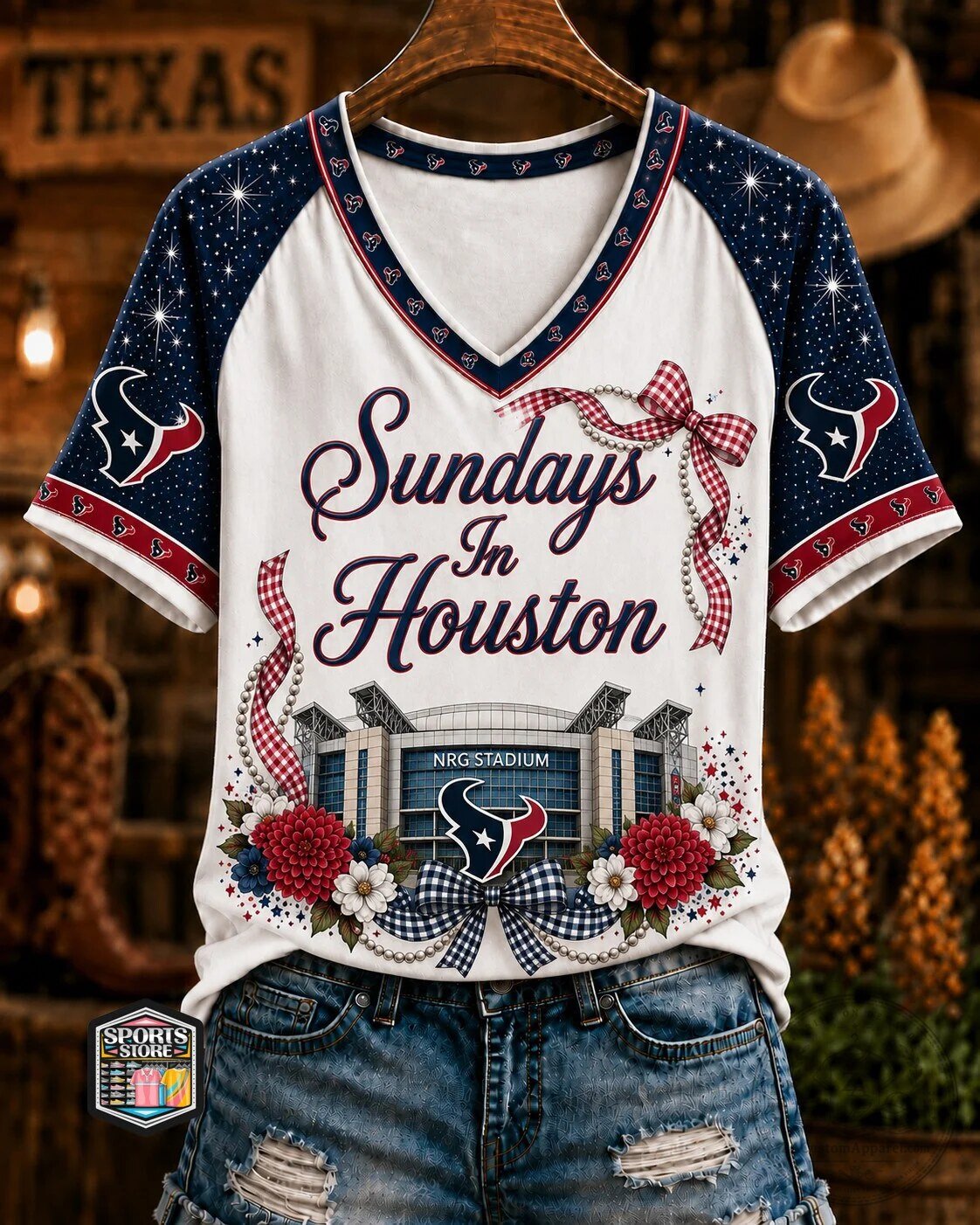 Houston Texans Sundays In Houston NRG Stadium Floral Fan T-Shirt