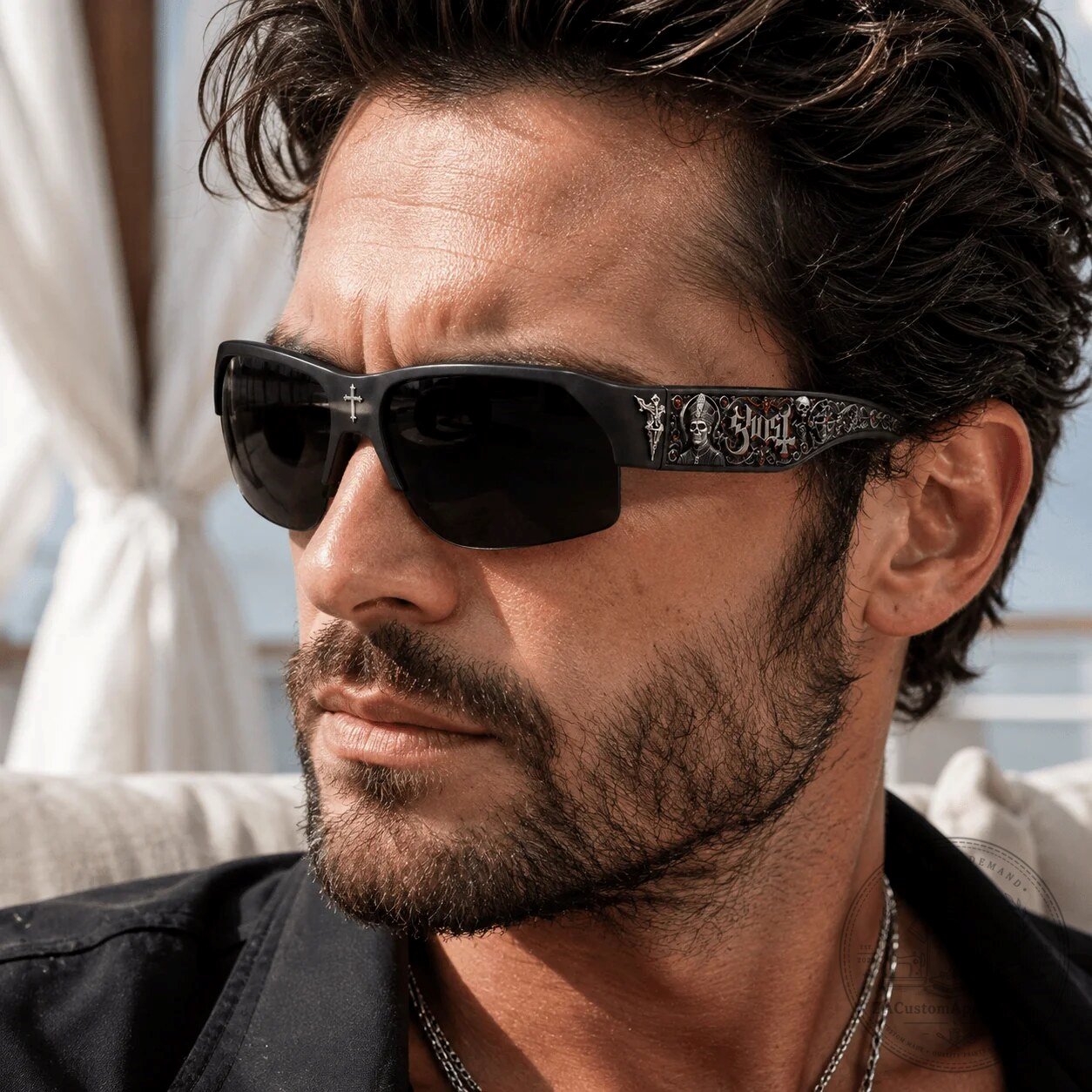 Ghost Band Papa Emeritus IV Black Sunglasses with Cross Detail 4 Ghost Band Papa Emeritus IV Black Sunglasses with Cross Detail