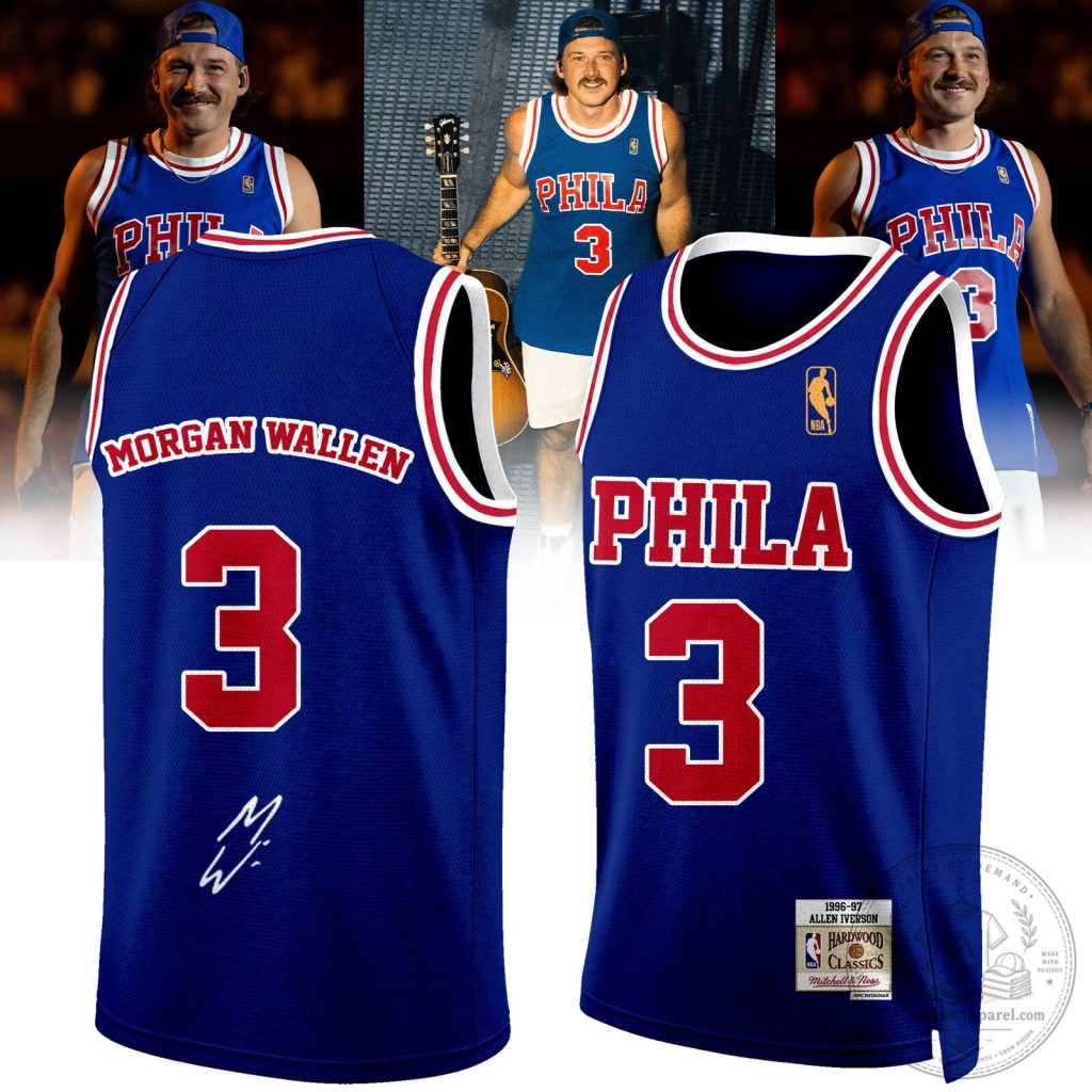 Morgan Wallen Philadelphia 76ers Allen Iverson Number 3 Basketball Jersey Morgan Wallen Philadelphia 76ers Allen Iverson Number 3 Basketball Jersey