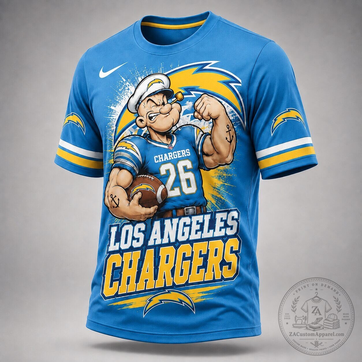 Los Angeles Chargers Popeye Cartoon Football Fan T-Shirt