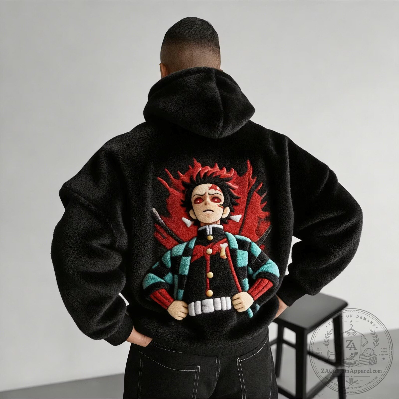 Demon Slayer Tanjiro Kamado Anime Embroidered Plush Hoodie for Men 1 Demon Slayer Tanjiro Kamado Anime Embroidered Plush Hoodie for Men