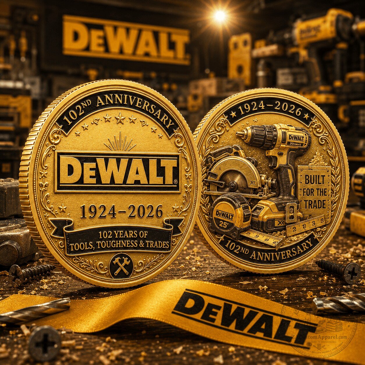 DeWalt 102nd Anniversary Commemorative Gold Coin for Tool Lovers and Collectors