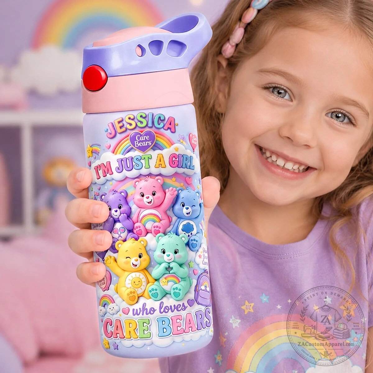 Personalized Care Bears Water Bottle for Girls, Cute Kids Tumbler with Name 6 Personalized Care Bears Water Bottle for Girls, Cute Kids Tumbler with Name
