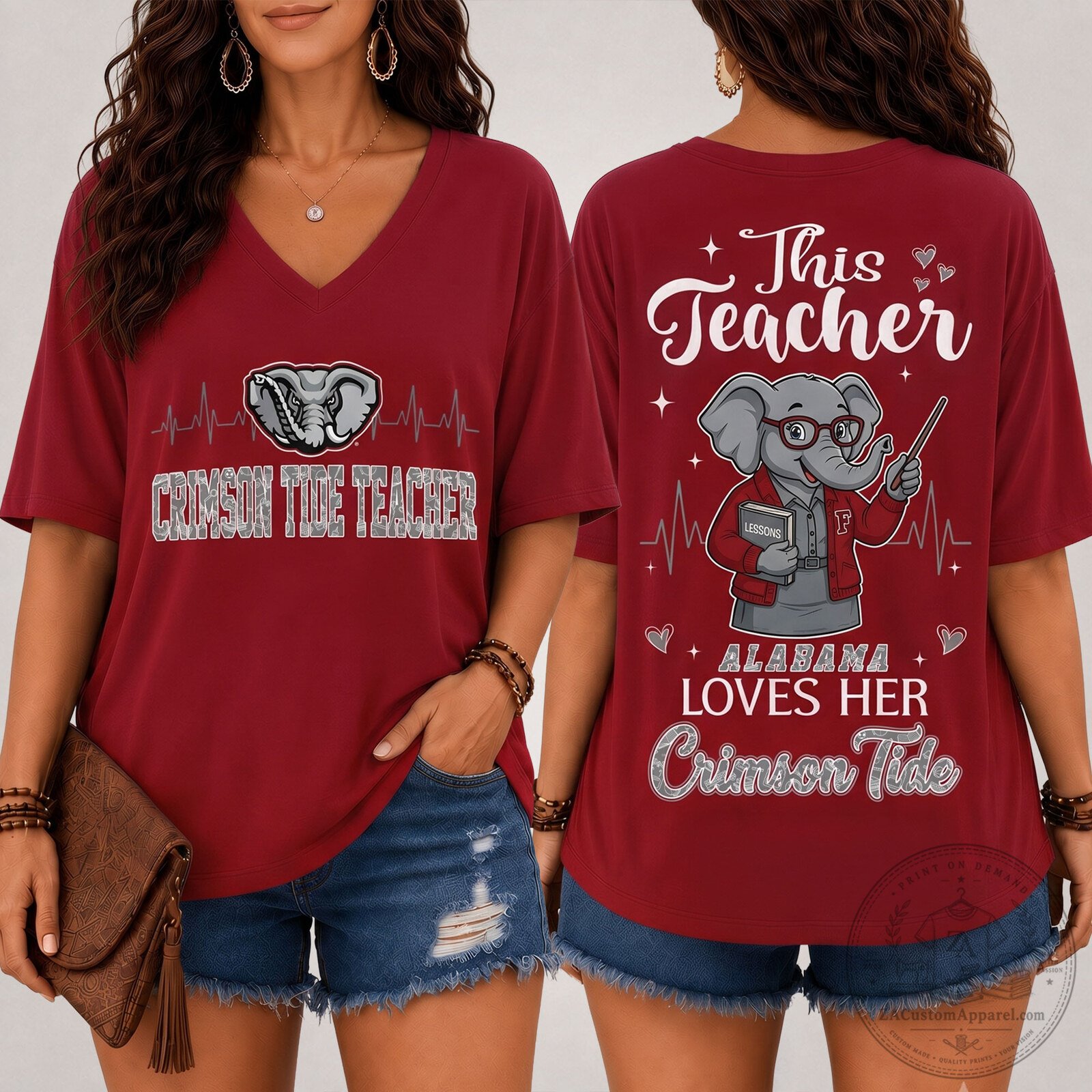 Alabama Crimson Tide Teacher Loves Football V-Neck T-Shirt