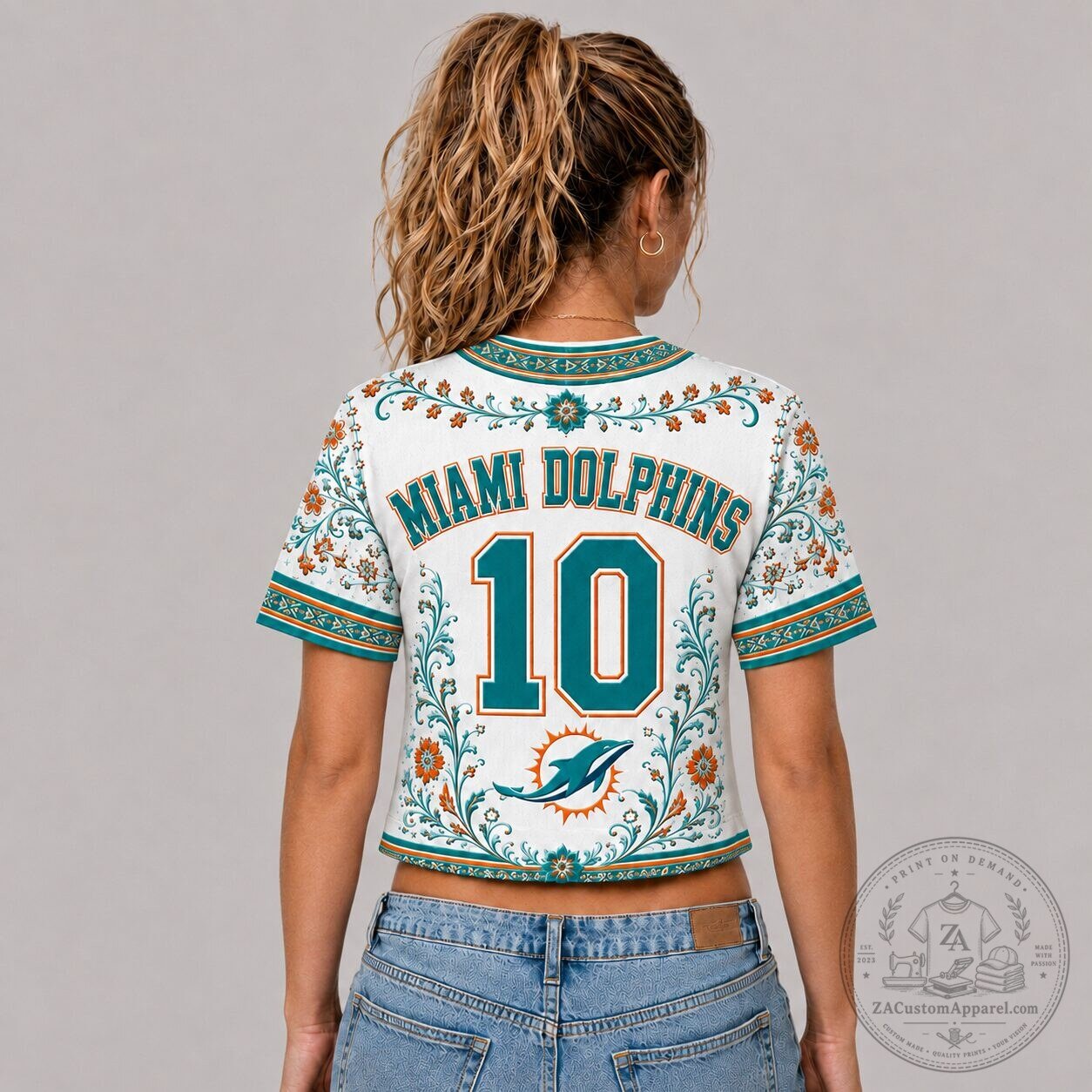 Miami Dolphins Floral Baseball Jersey for Women with Number Ten 5 Miami Dolphins Floral Baseball Jersey for Women with Number Ten