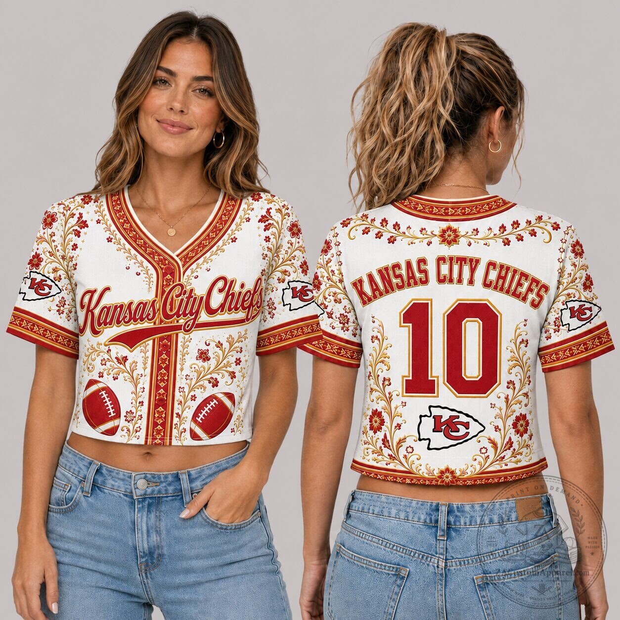 Kansas City Chiefs Floral Cropped Baseball Jersey for Women