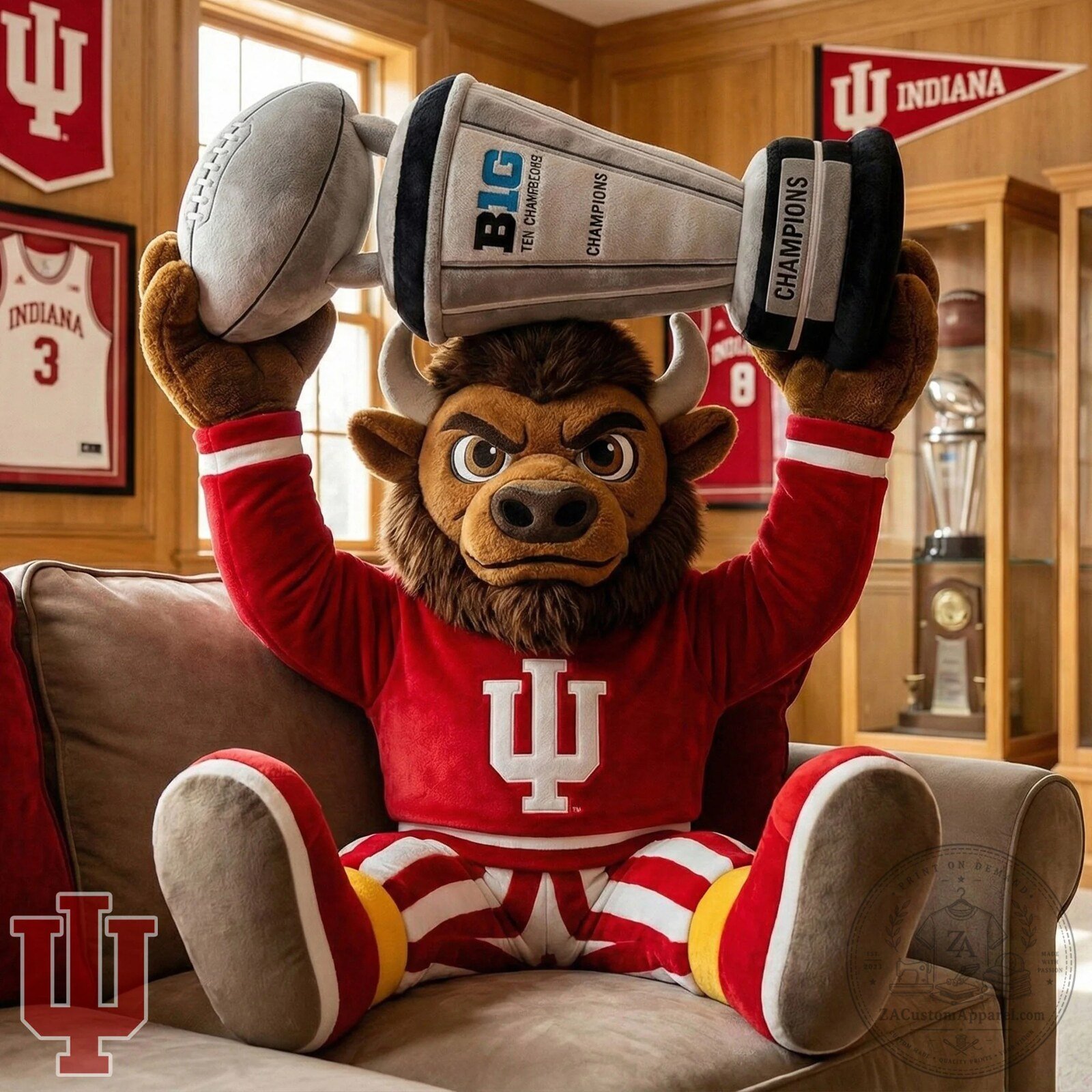 Indiana Hoosiers Big Ten Champions Football Mascot Plush Pillow