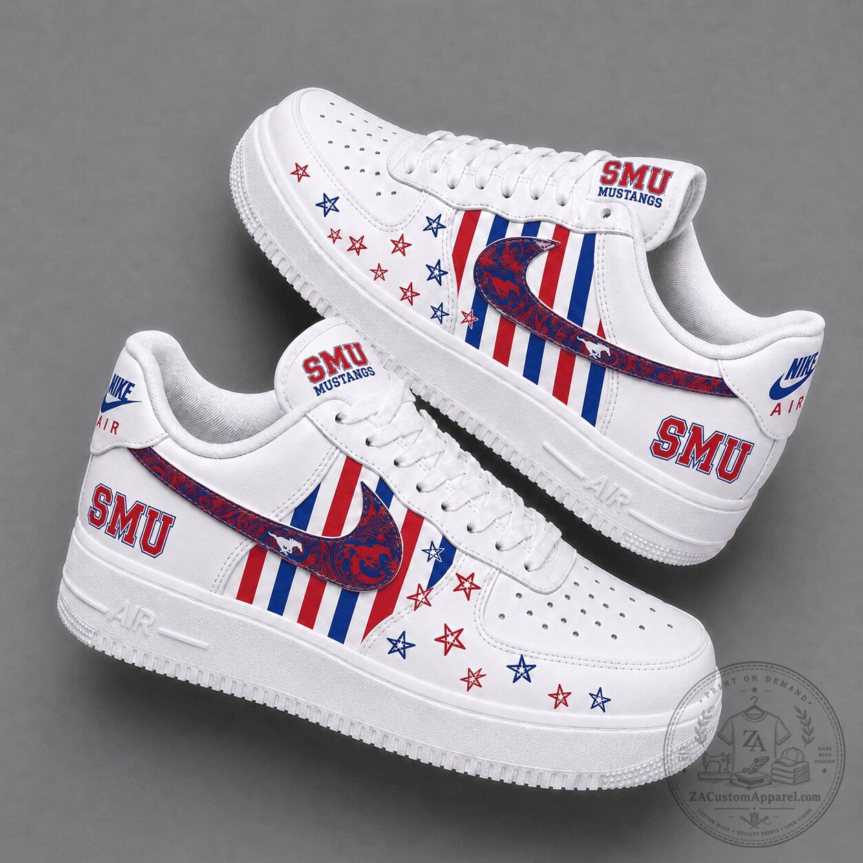 SMU Mustangs Star and Stripe Design Unisex Sneakers Air Force 1 Low