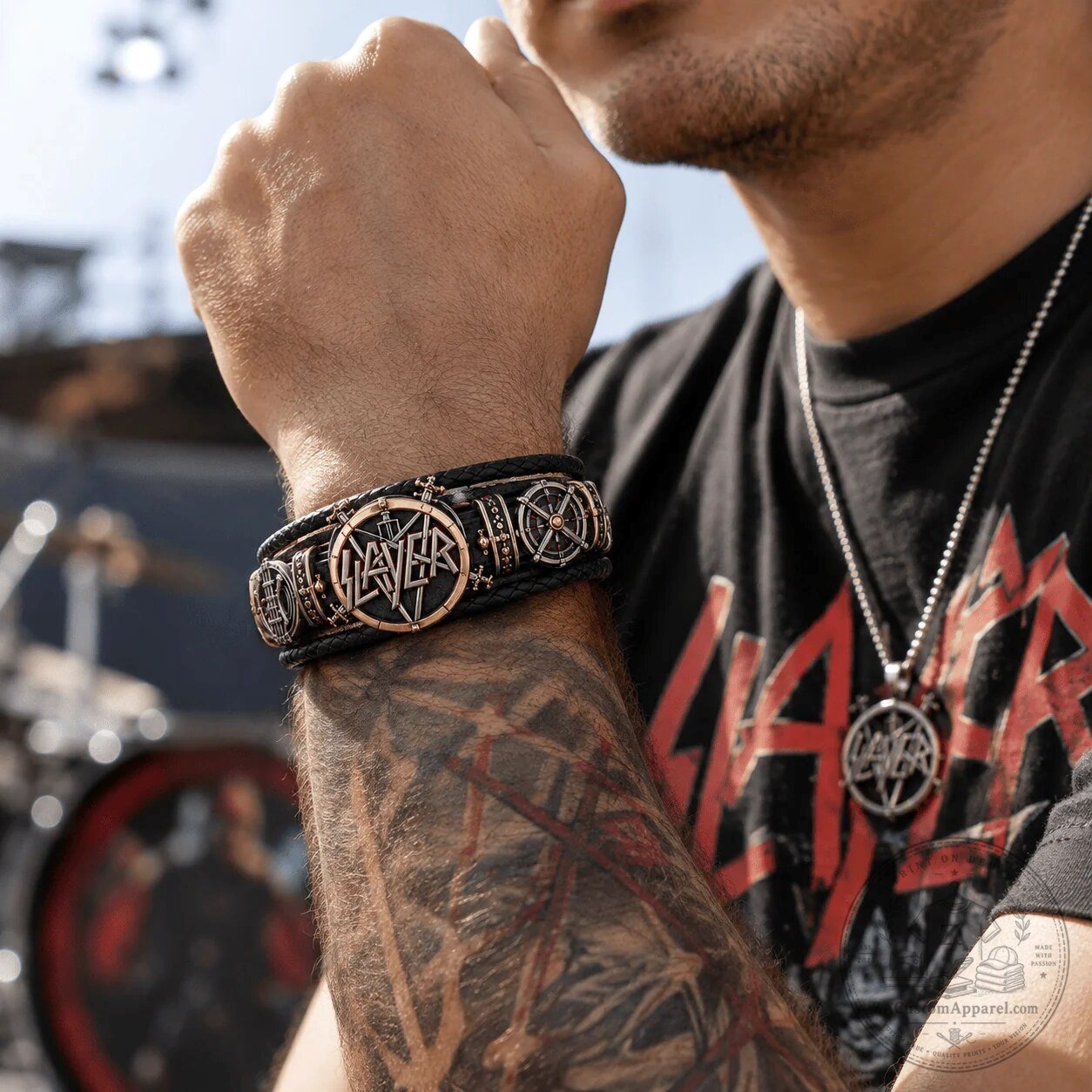 Braided Leather Bracelet with Slayer Band Logo - Perfect Gift for Heavy Metal Music Fans