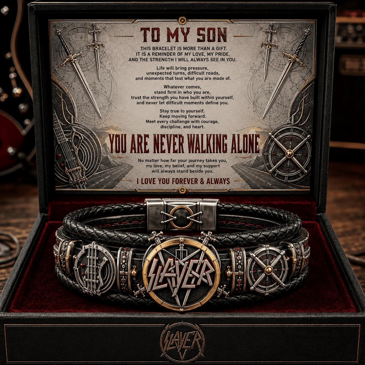 Braided Leather Bracelet with Slayer Band Logo - Perfect Gift for Heavy Metal Music Fans 5 Braided Leather Bracelet with Slayer Band Logo - Perfect Gift for Heavy Metal Music Fans