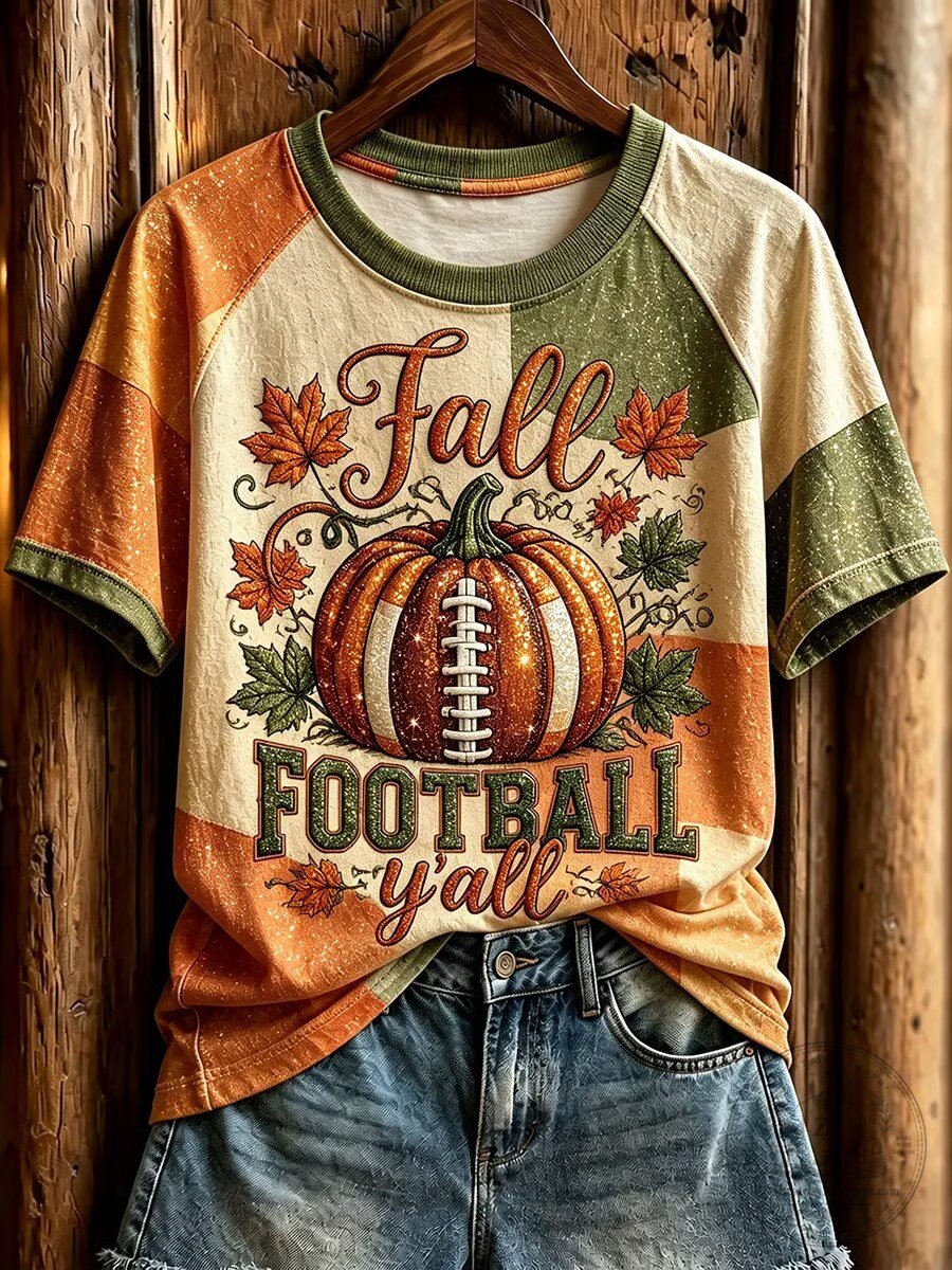 Fall Football Y'all Pumpkin Leaves Autumn Season T-Shirt