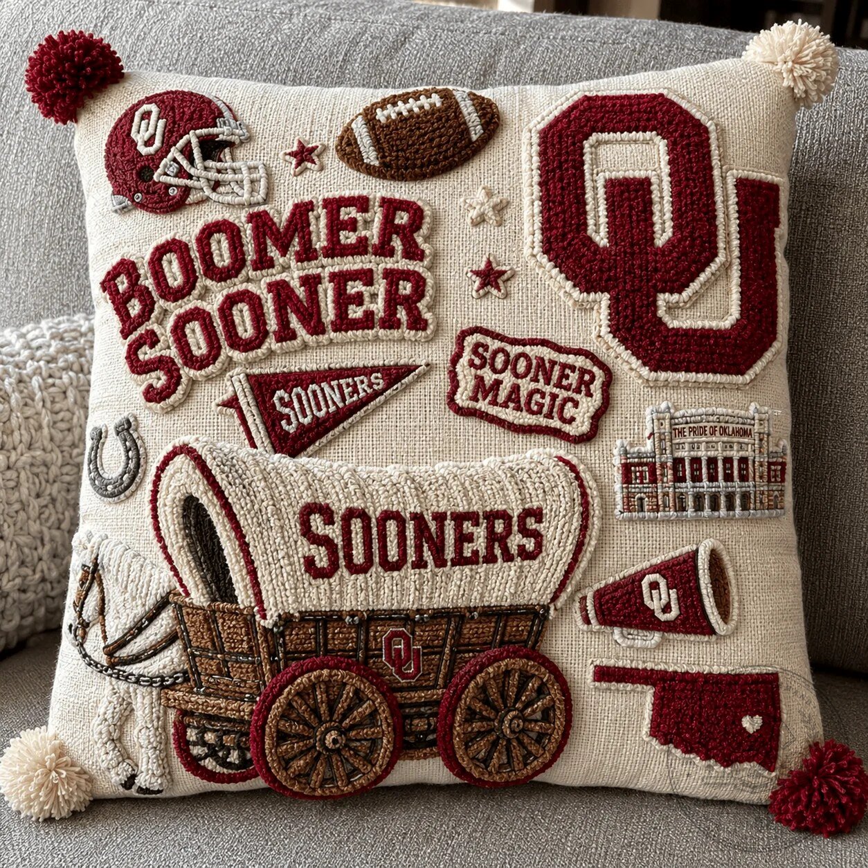 Boomer Sooner Pillow Set and Tufted Sofa Cover for Oklahoma Sooners Fans 5 Boomer Sooner Pillow Set and Tufted Sofa Cover for Oklahoma Sooners Fans