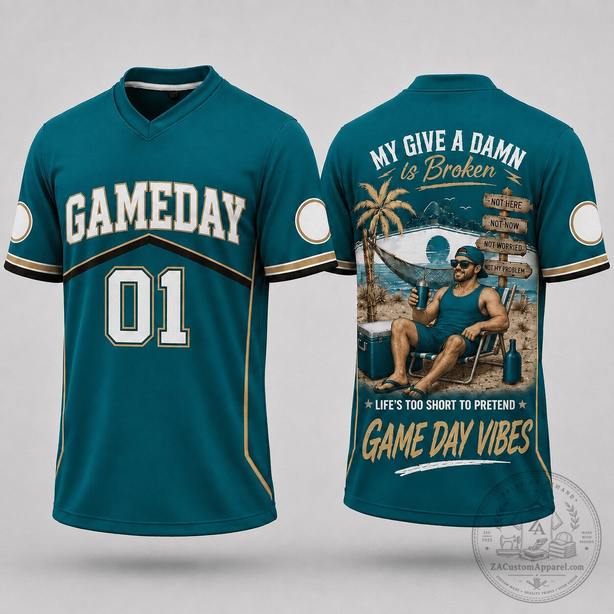 Gameday 01 My Give A Damn Is Broken Teal Baseball Jersey