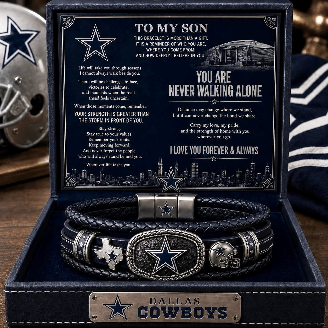 Dallas Cowboys To My Son Braided Leather Bracelet Set