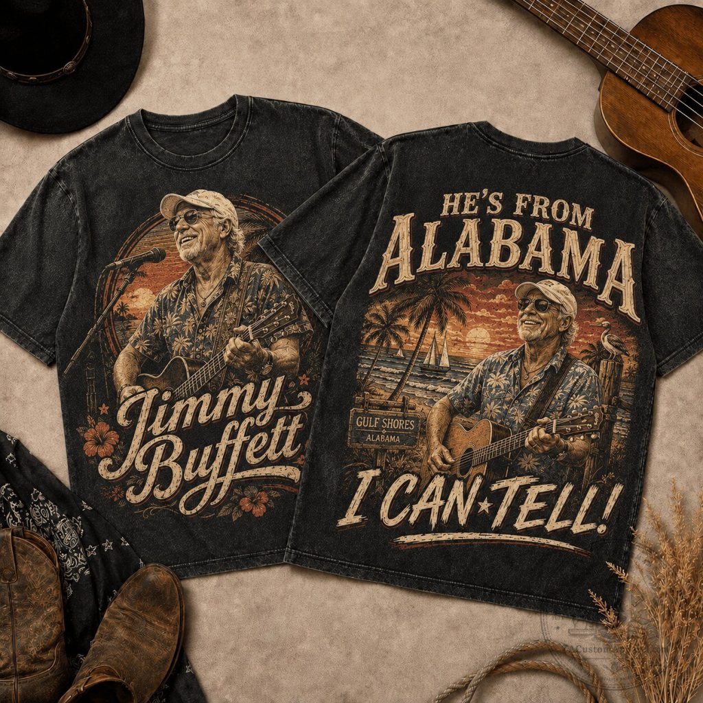 Jimmy Buffett He's From Alabama I Can Tell Vintage Sunset Guitar t-shirt Jimmy Buffett He's From Alabama I Can Tell Vintage Sunset Guitar t-shirt