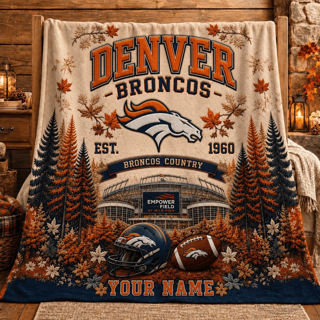 Denver Broncos NFL Football Team Autumn Leaves Blanket