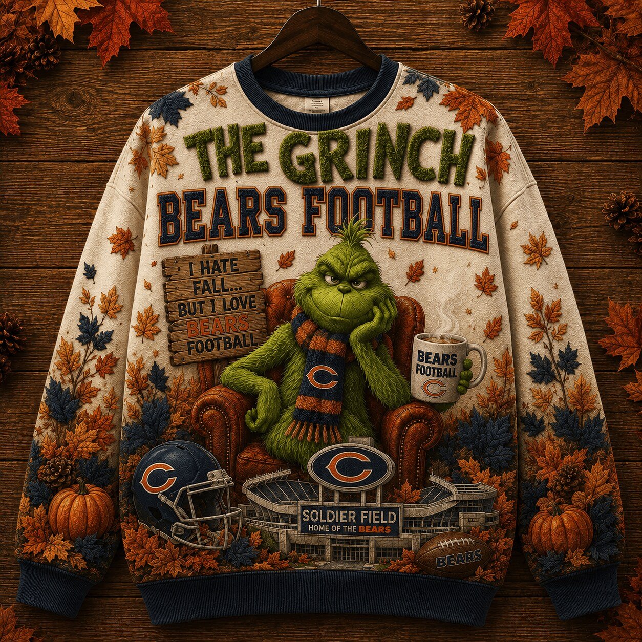 Chicago Bears The Grinch Football I Hate Fall But I Love Bears Football Sweatshirt