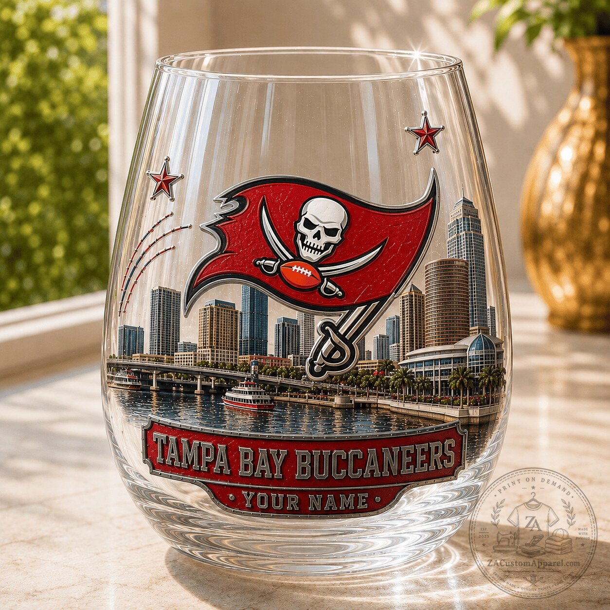 Tampa Bay Buccaneers NFL Football Team Stemless Wine Glass