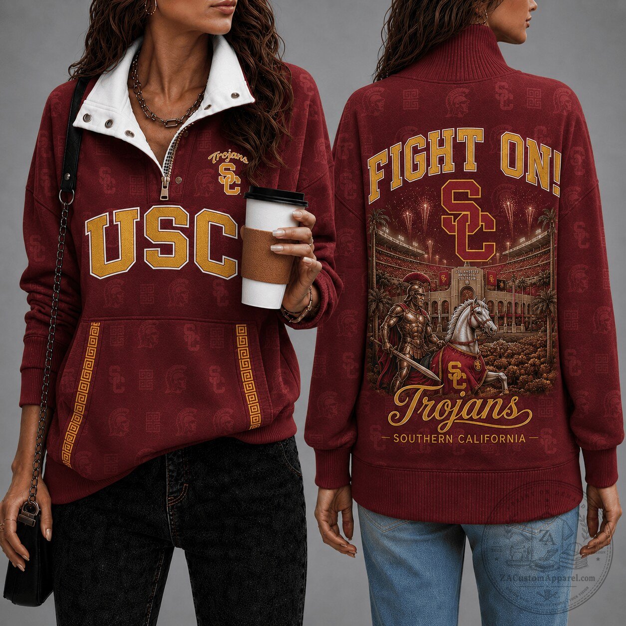 University of Southern California Trojans Fight On Quarter-Zip Sweatshirt