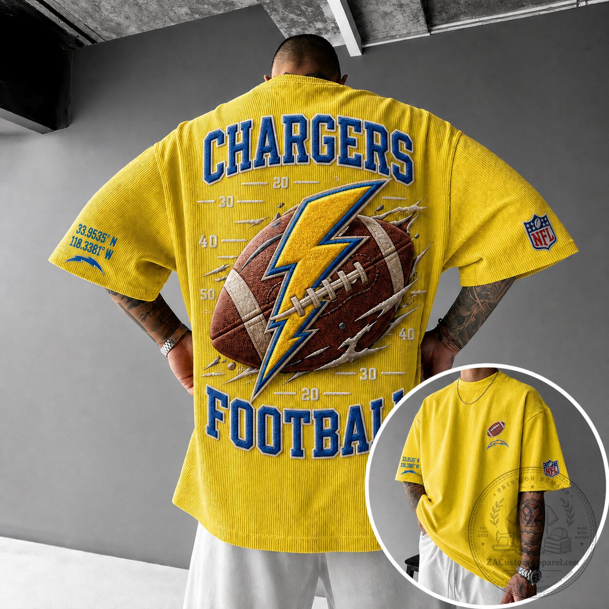Los Angeles Chargers Football Distressed Logo Yellow T-Shirt