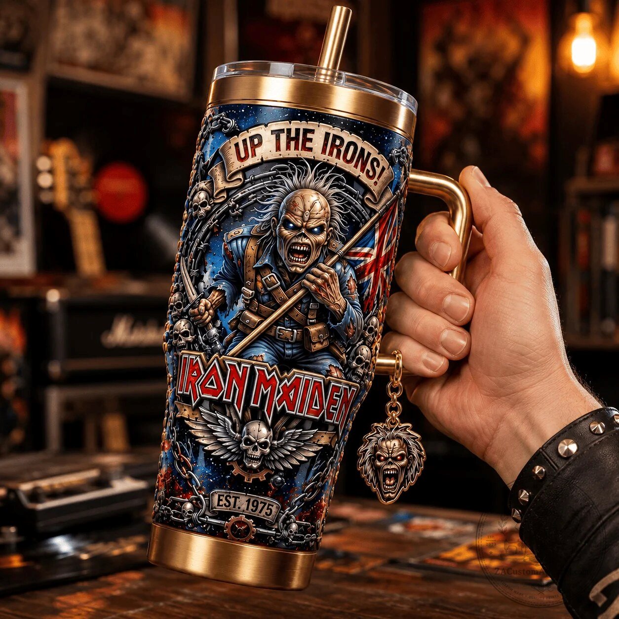 Iron Maiden Up The Irons Eddie The Trooper Gold Handle Tumbler 5 Iron Maiden Up The Irons Eddie The Trooper Gold Handle Tumbler