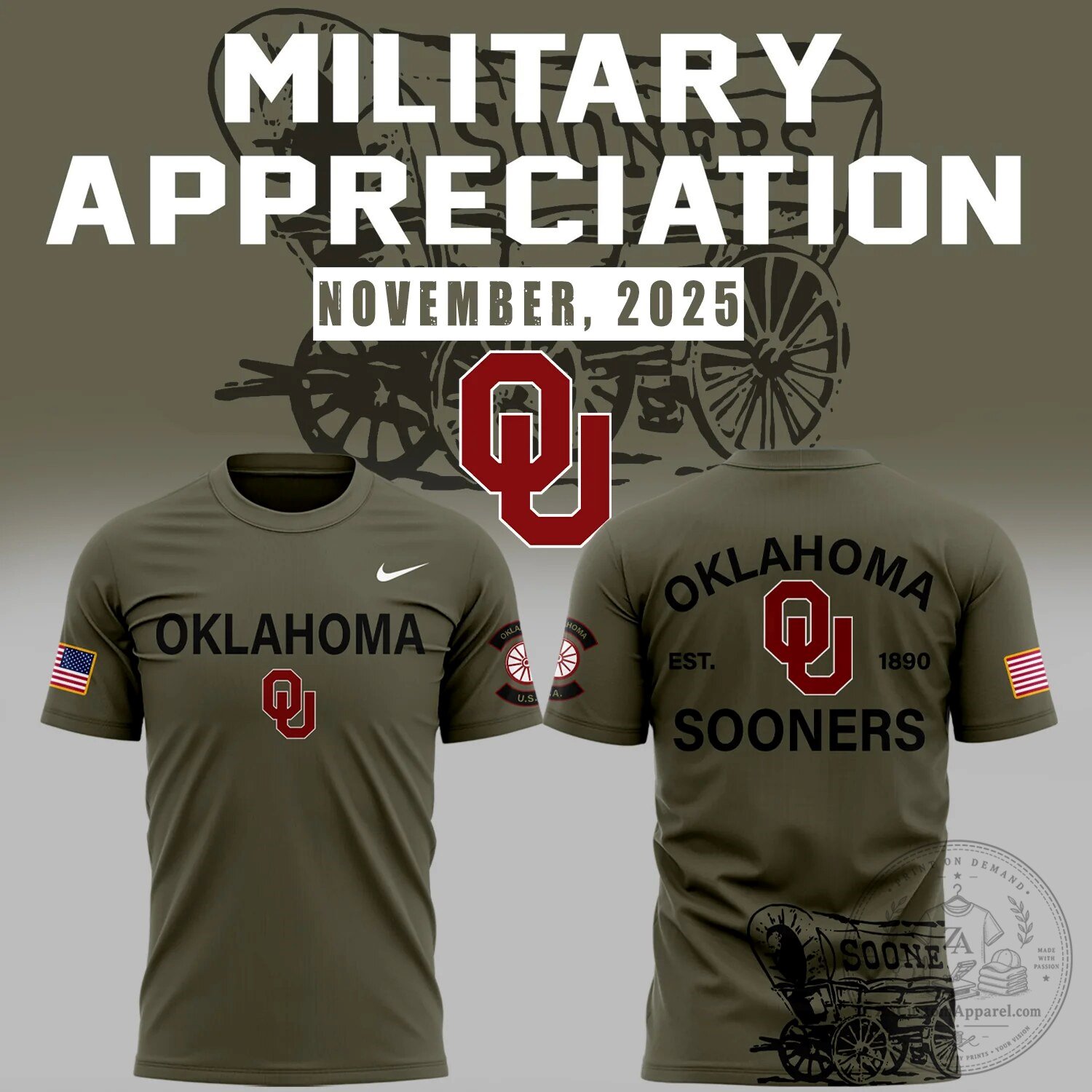 Oklahoma Sooners Military Appreciation November 2025 Football T-Shirt