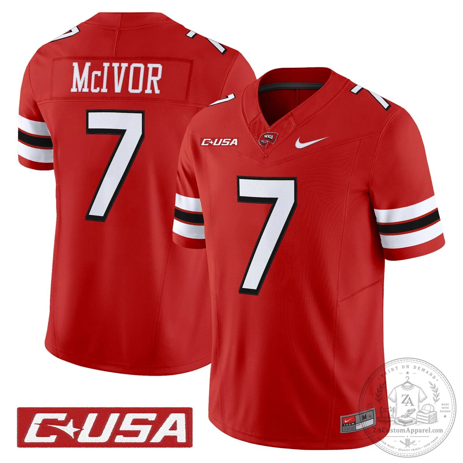 Western Kentucky Hilltoppers Number 7 McIvor Red Football Jersey