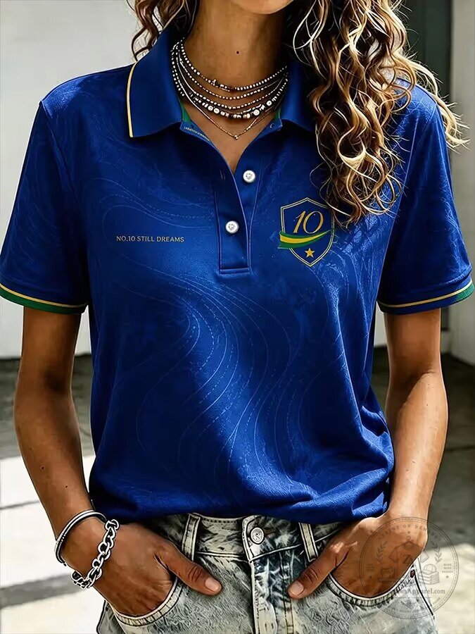 Brazil National Team Number 10 Still Dreams Blue Polo Shirt