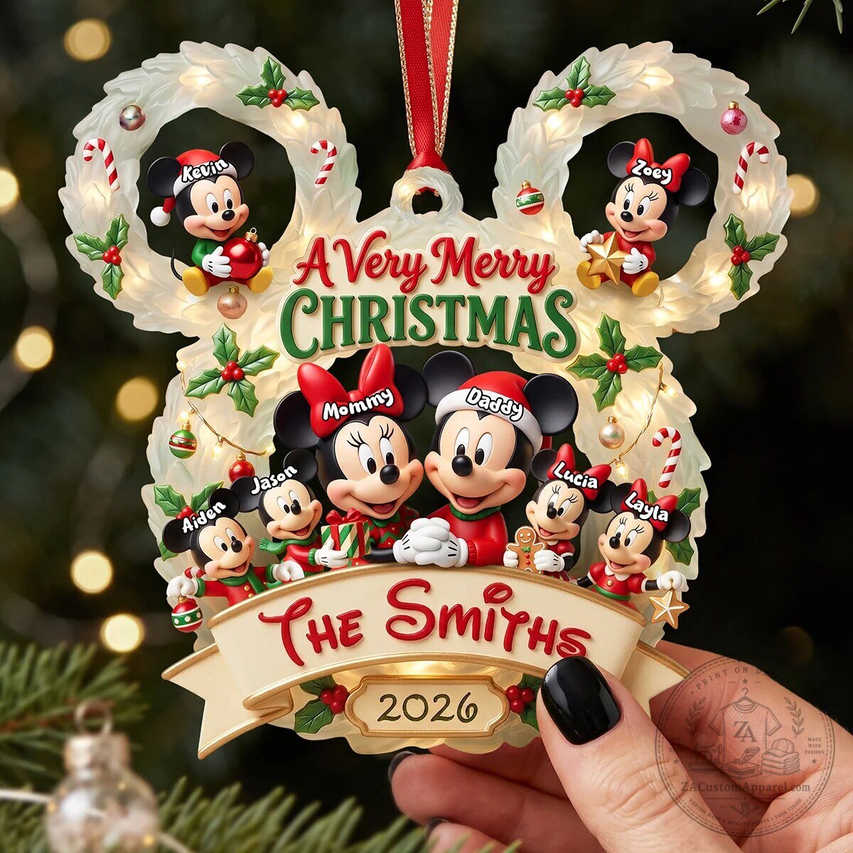 Personalized Mickey and Minnie Mouse Family Christmas Ornament