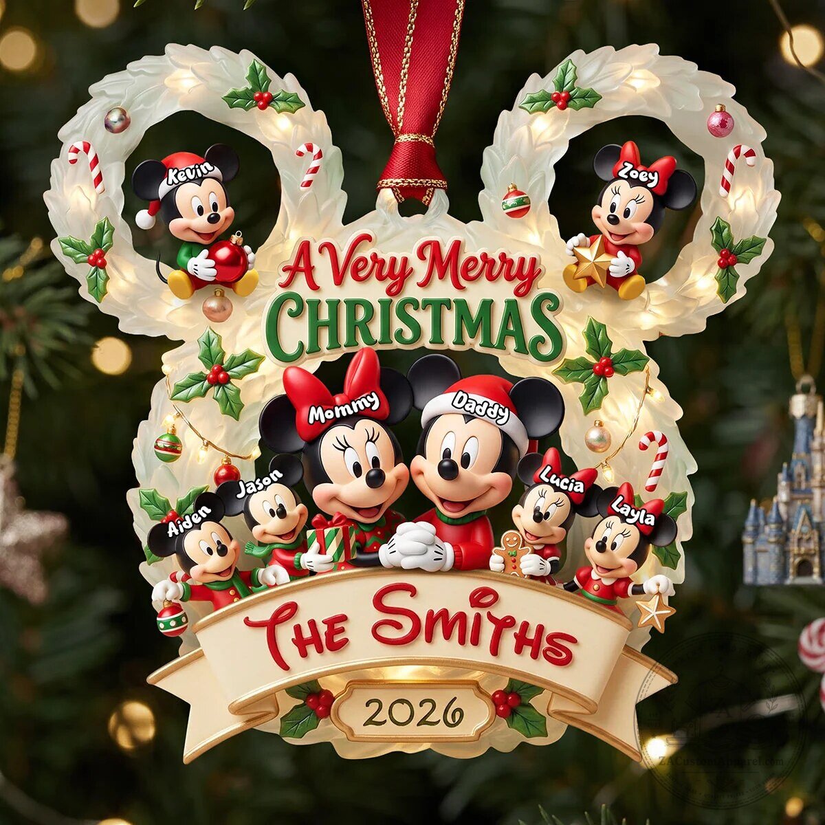 Personalized Mickey and Minnie Mouse Family Christmas Ornament 3 Personalized Mickey and Minnie Mouse Family Christmas Ornament