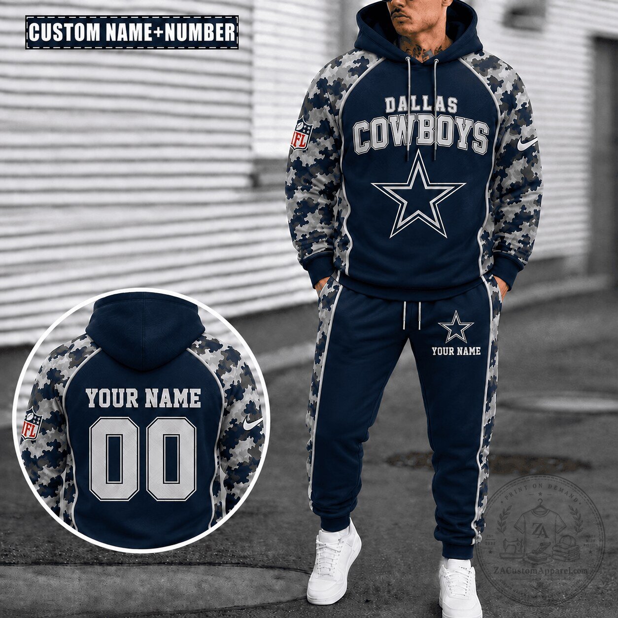 Dallas Cowboys Custom Name Number Camouflage Hoodie and Sweatpants Set