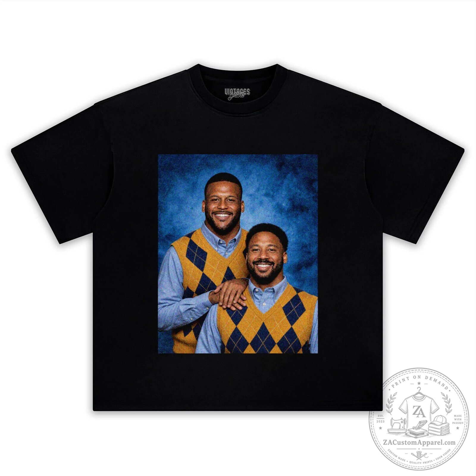 Aaron Donald and Myles Garrett Funny Retro Style Portrait Black T-Shirt