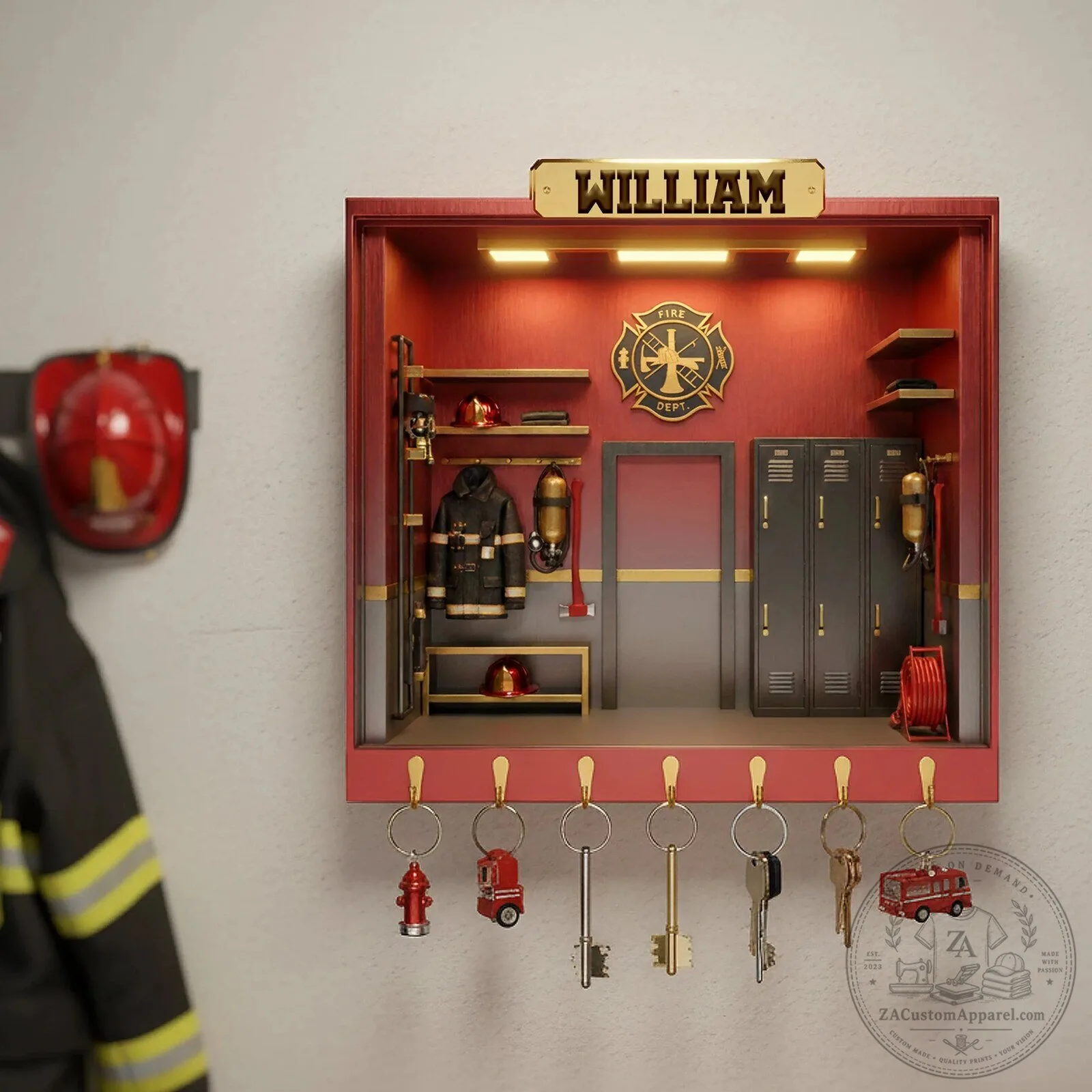 Personalized Firefighter Locker Room Key Hanger for Fire Department Personnel 1 Personalized Firefighter Locker Room Key Hanger for Fire Department Personnel