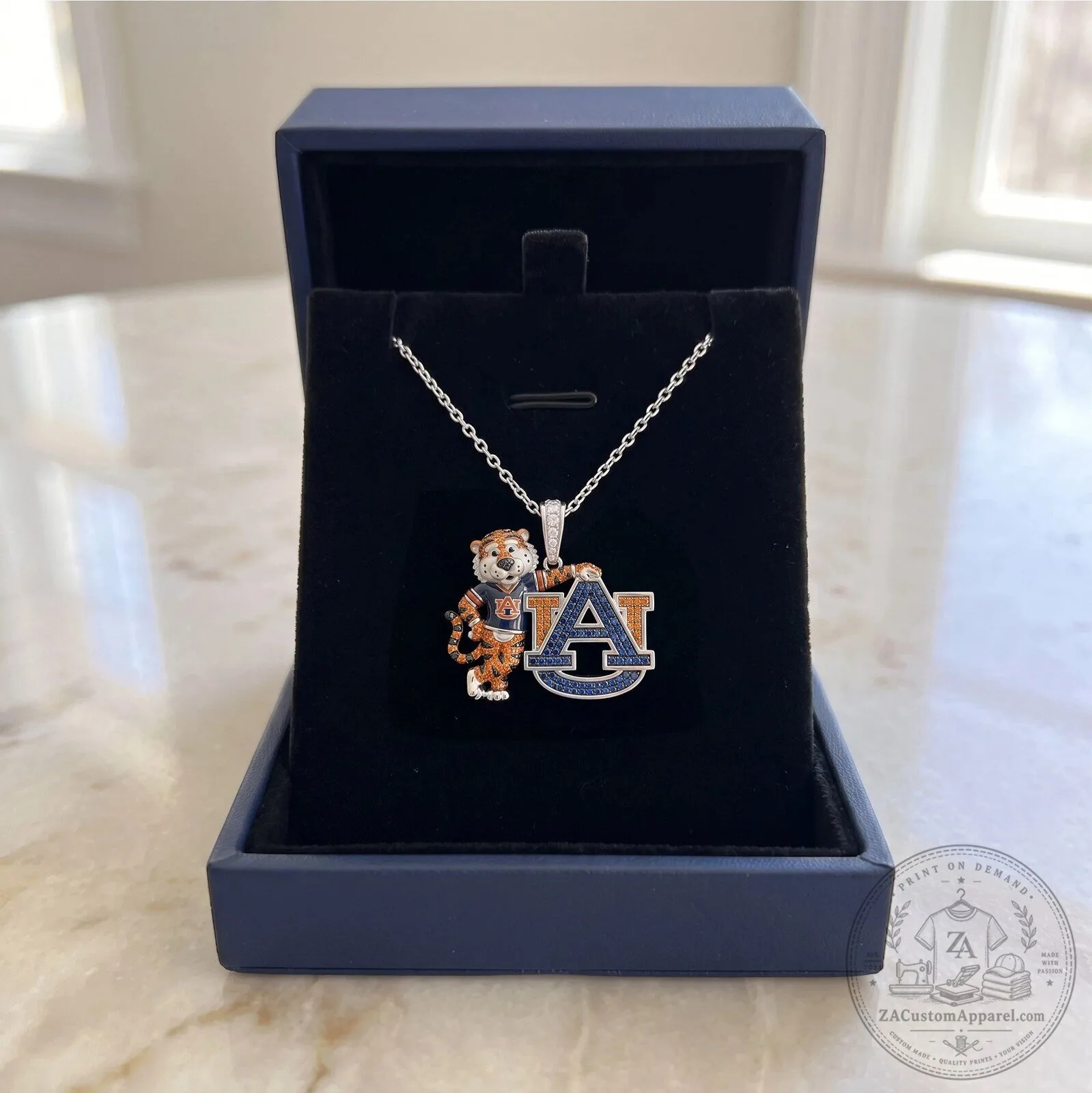 Auburn Tigers Mascot and Logo Pendant Necklace, Sterling Silver Chain 2 Auburn Tigers Mascot and Logo Pendant Necklace, Sterling Silver Chain