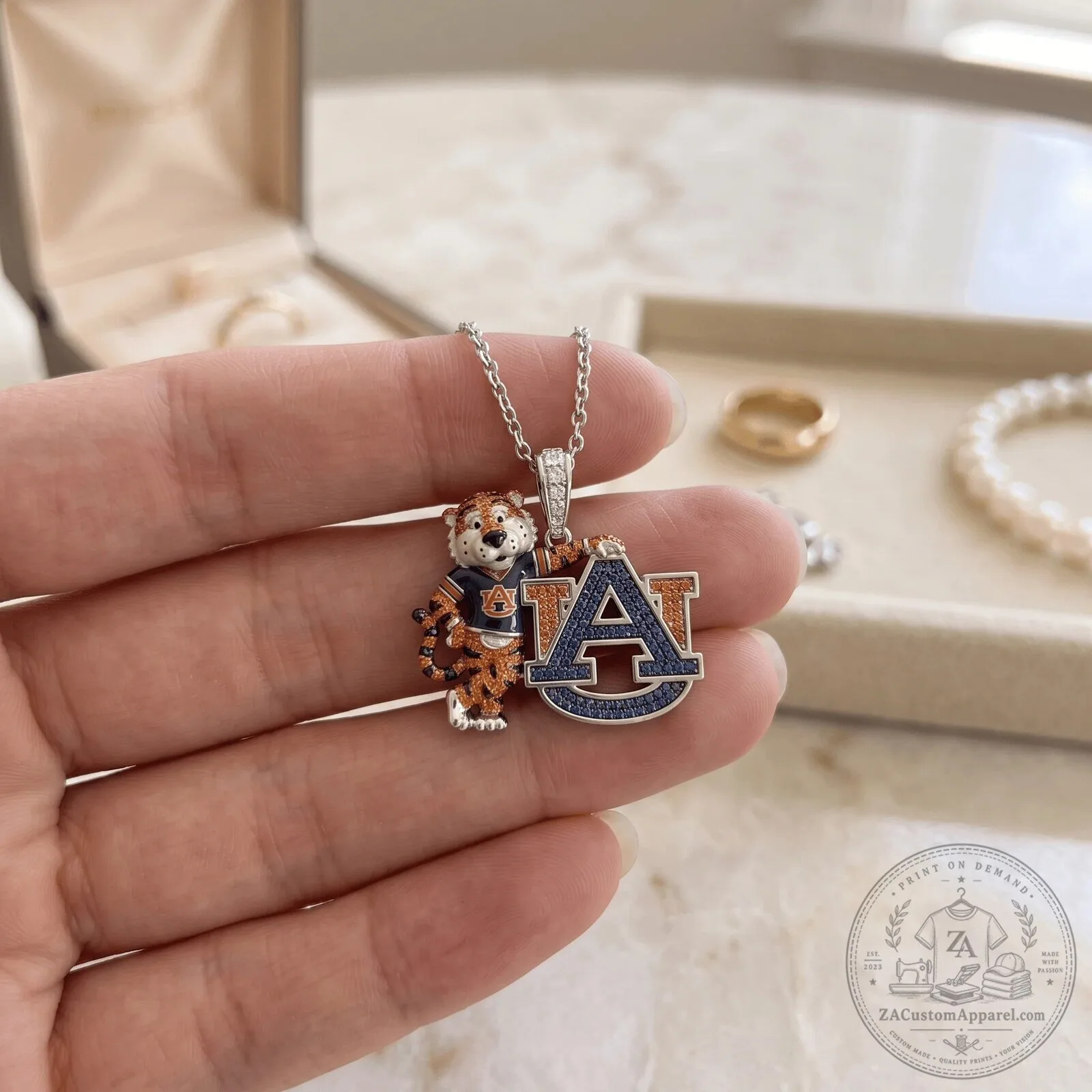 Auburn Tigers Mascot and Logo Pendant Necklace, Sterling Silver Chain 3 Auburn Tigers Mascot and Logo Pendant Necklace, Sterling Silver Chain