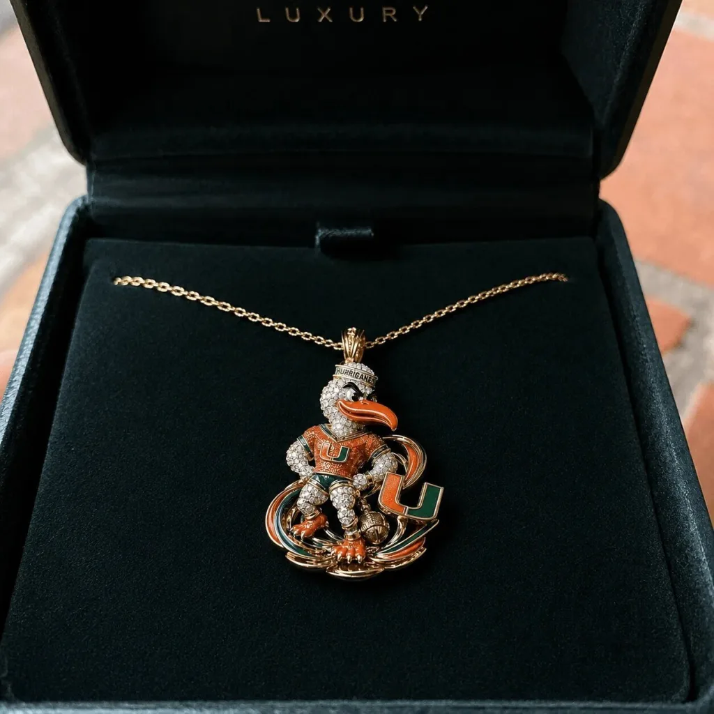 University of Miami Hurricanes Sebastian the Ibis Mascot Gold Necklace University of Miami Hurricanes Sebastian the Ibis Mascot Gold Necklace