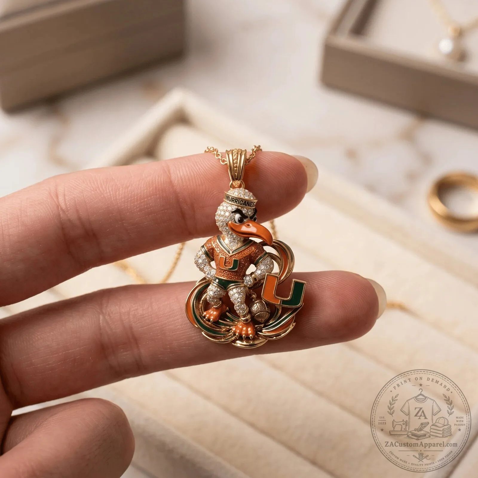 University of Miami Hurricanes Sebastian the Ibis Mascot Gold Necklace 4 University of Miami Hurricanes Sebastian the Ibis Mascot Gold Necklace