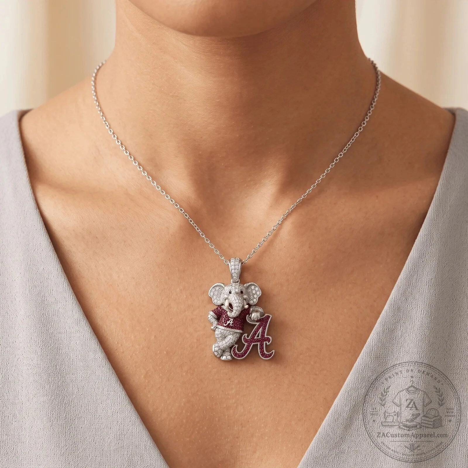 Alabama Crimson Tide Elephant Mascot Diamond Pendant Necklace 4 Alabama Crimson Tide Elephant Mascot Diamond Pendant Necklace