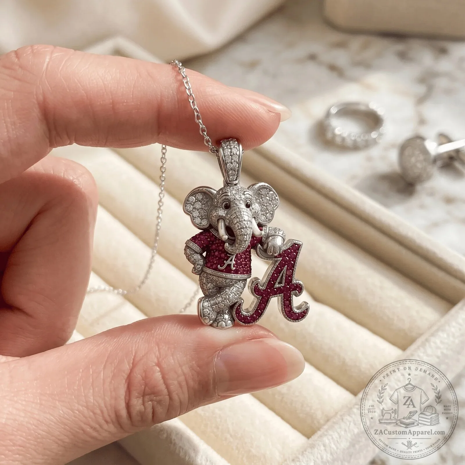 Alabama Crimson Tide Elephant Mascot Diamond Pendant Necklace 5 Alabama Crimson Tide Elephant Mascot Diamond Pendant Necklace