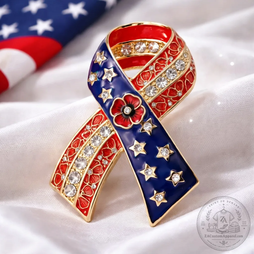 Memorial Day Poppy Flower United States Flag Ribbon Brooch Pin Memorial Day Poppy Flower United States Flag Ribbon Brooch Pin
