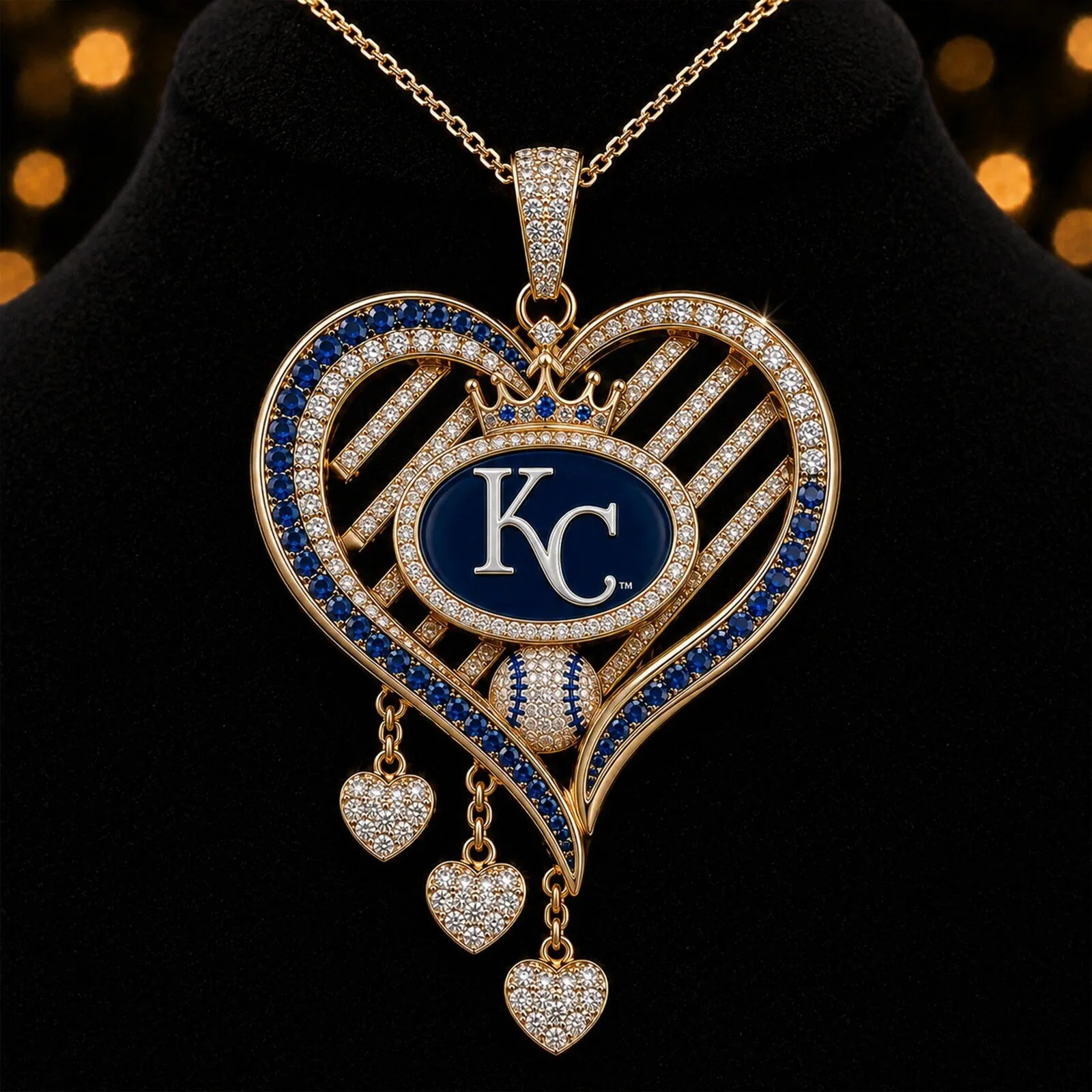 Kansas City Royals Heart Shaped Pendant Necklace with Diamond Accents 5 Kansas City Royals Heart Shaped Pendant Necklace with Diamond Accents