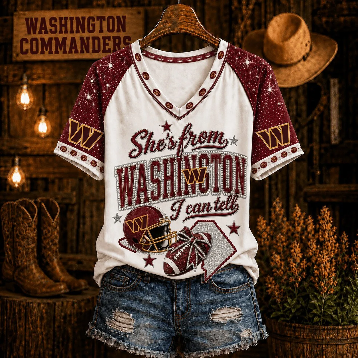 Washington Commanders Football She's From Washington I Can Tell Women's V-Neck T-Shirt 1 washington commanders football she s from washington i can tell women s v neck t shirt featured