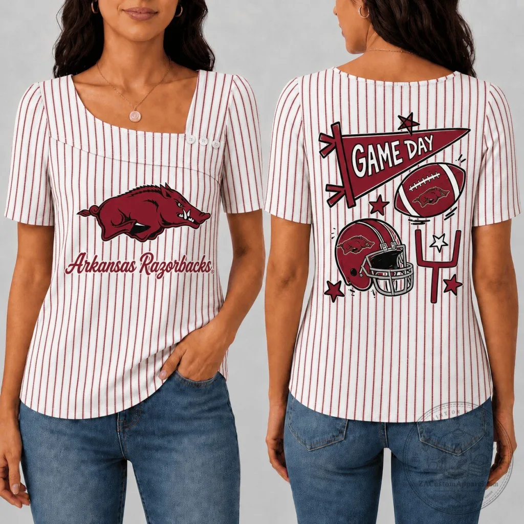 Arkansas Razorbacks Game Day Striped Square Neck Short Sleeve T-Shirt Arkansas Razorbacks Game Day Striped Square Neck Short Sleeve T-Shirt