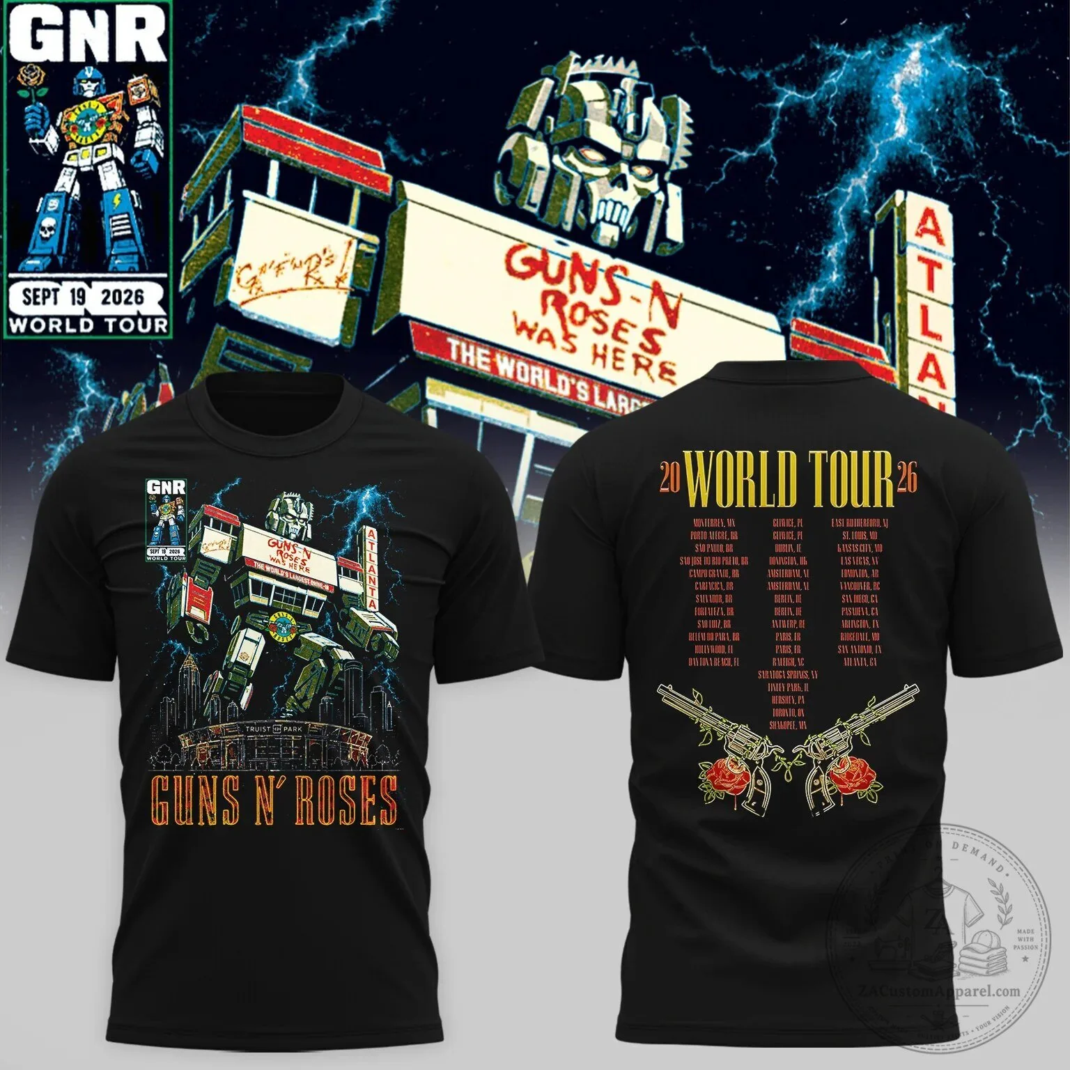 Guns N' Roses 2026 World Tour Truist Park Atlanta Robot Graphic T-Shirt 1 Guns N