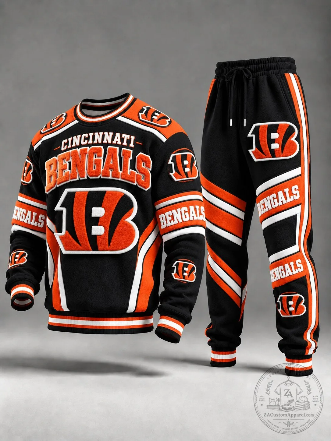 Cincinnati Bengals Football Team Black and Orange Striped Sweatshirt and Joggers Set 1 Cincinnati Bengals Football Team Black and Orange Striped Sweatshirt and Joggers Set