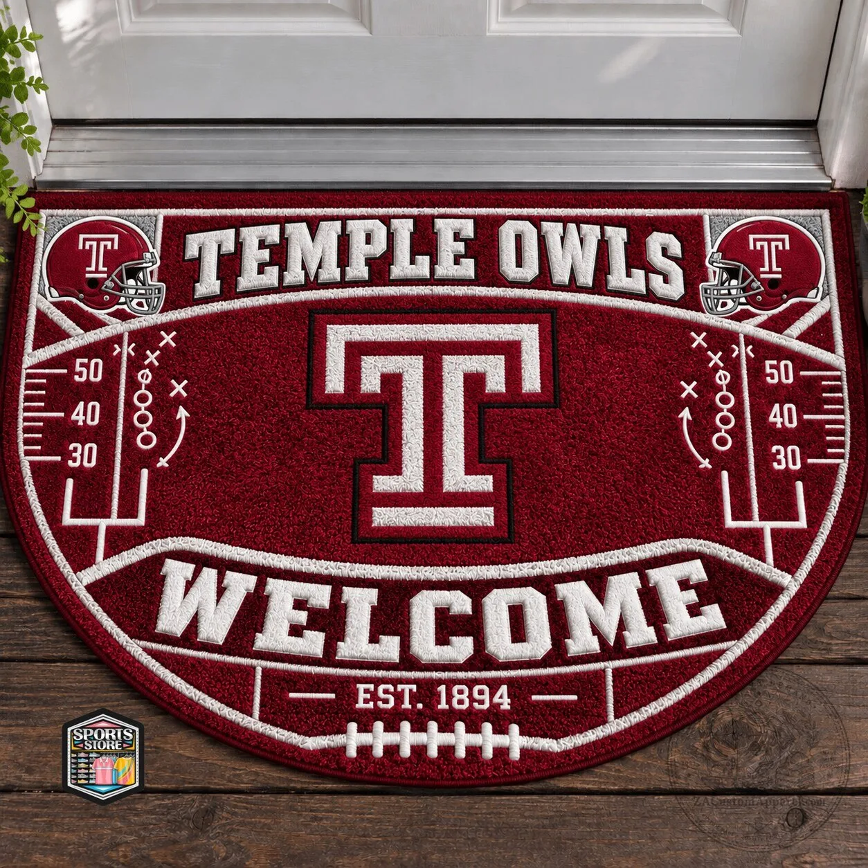 Temple Owls Primary Logo Football Welcome Doormat 1 Temple Owls Primary Logo Football Welcome Doormat