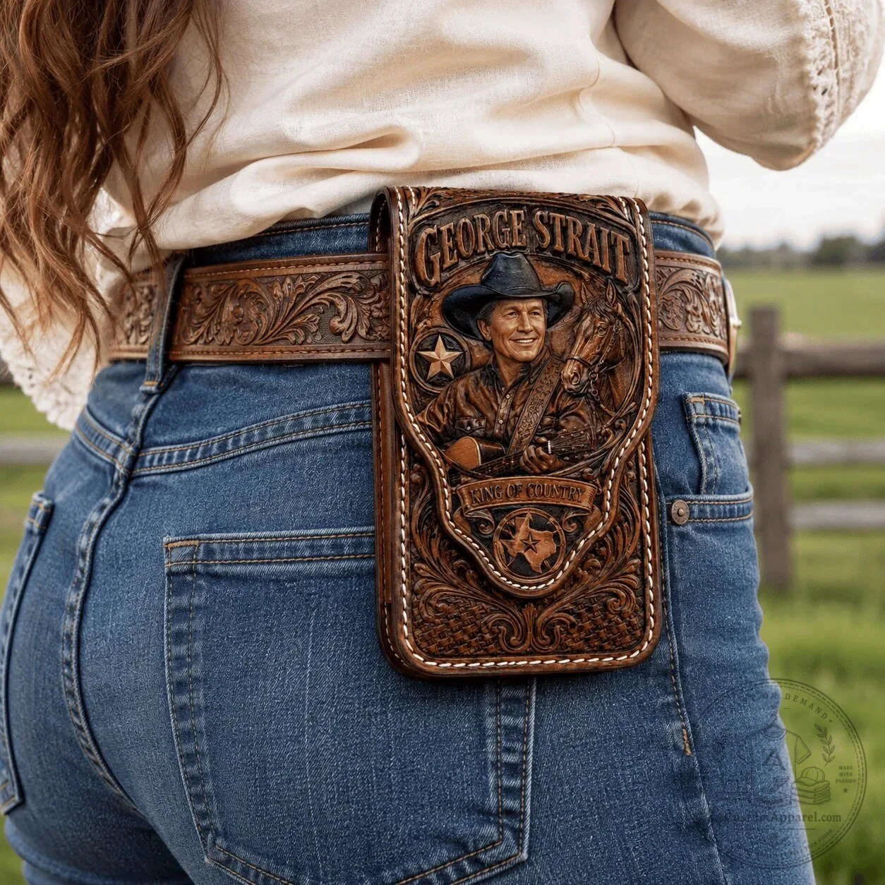 George Strait King of Country Western Leather Belt Phone Holster