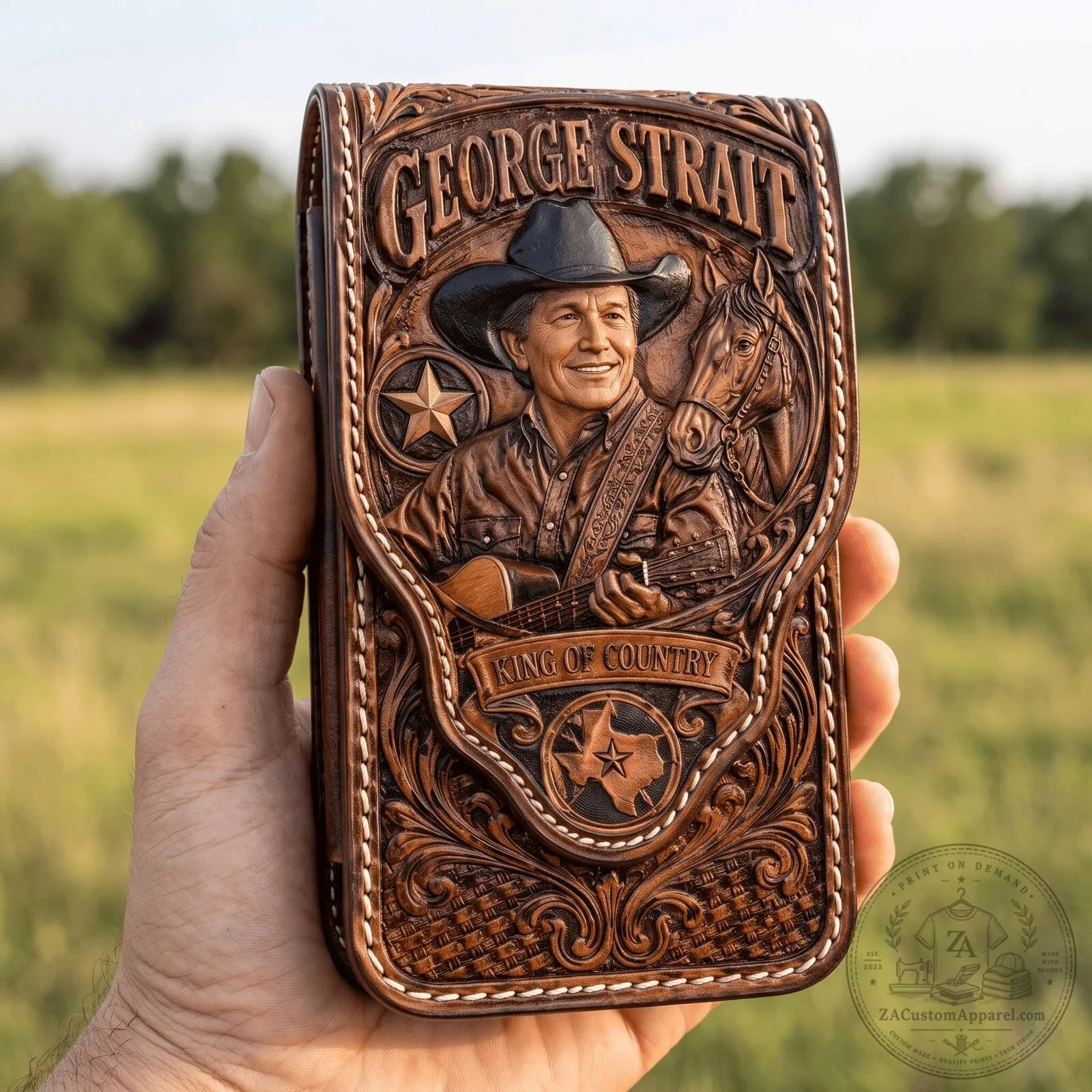 George Strait King of Country Western Leather Belt Phone Holster 4 George Strait King of Country Western Leather Belt Phone Holster