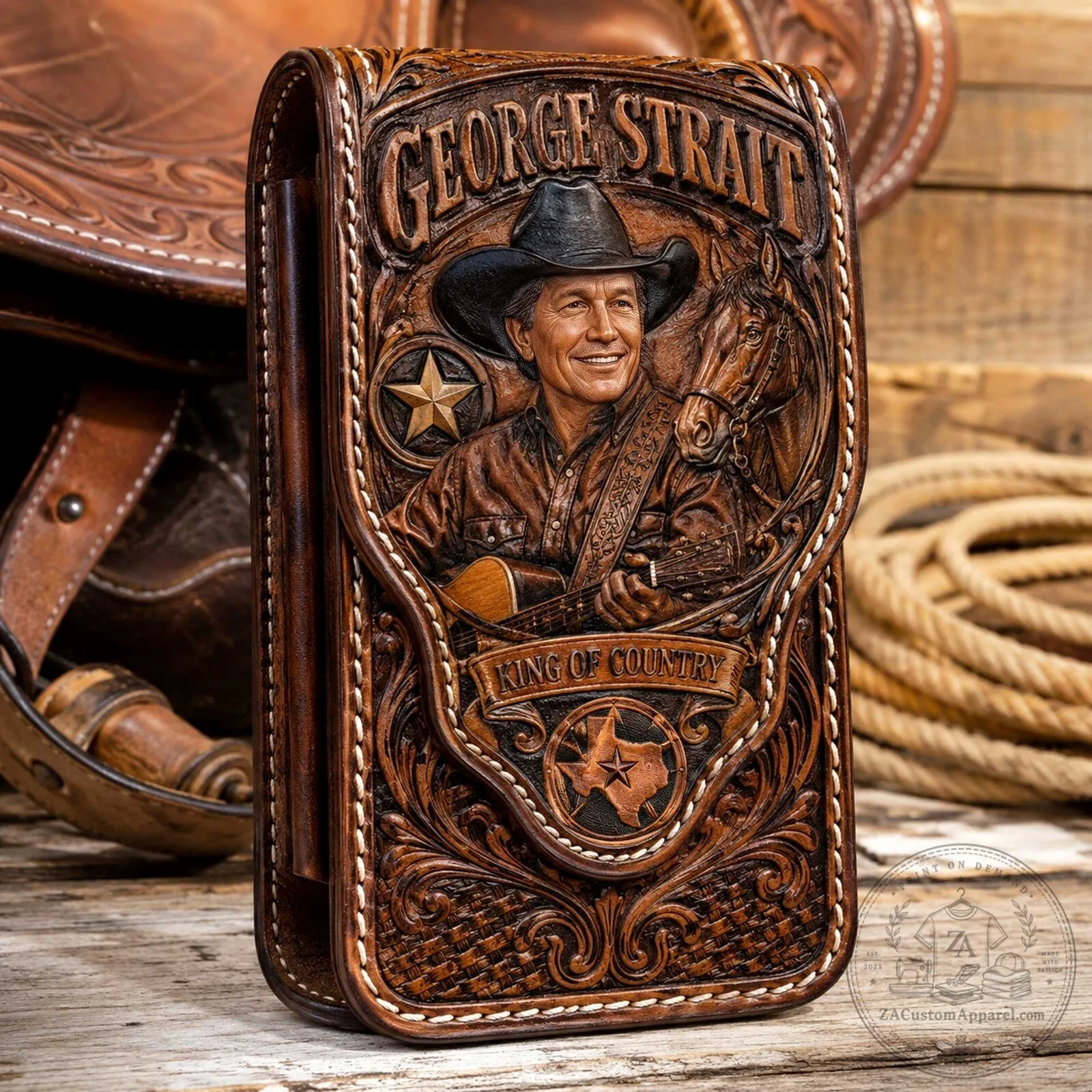 George Strait King of Country Western Leather Belt Phone Holster 5 George Strait King of Country Western Leather Belt Phone Holster